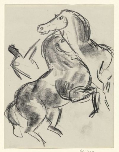 Two rearing horses and a figure