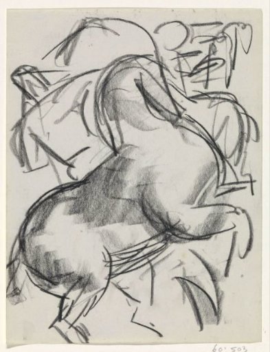 Rearing horse with a figure in the background