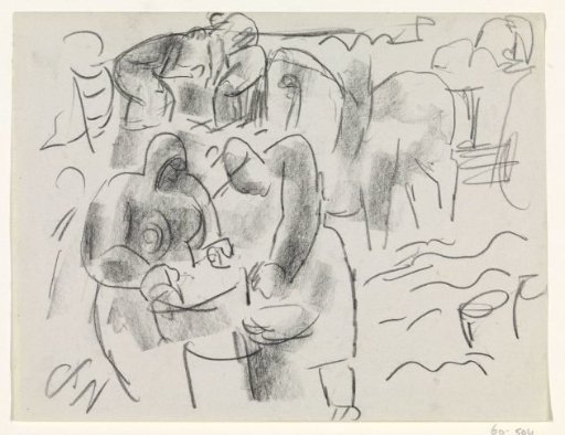 People in a landscape with a horse and cart