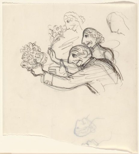 Caricature of Leo Gestel and his wife holding flowers
