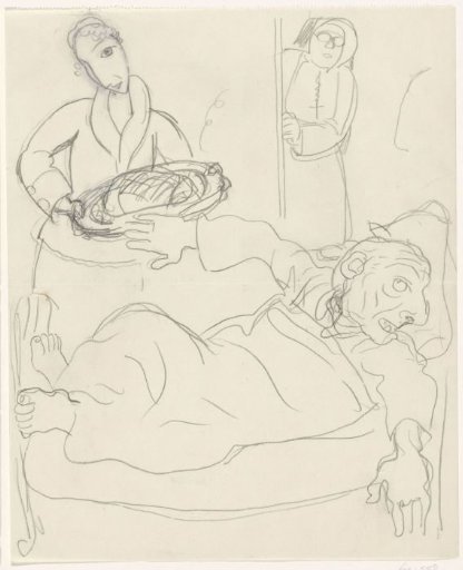 Caricature of Leo Gestel on his deathbed