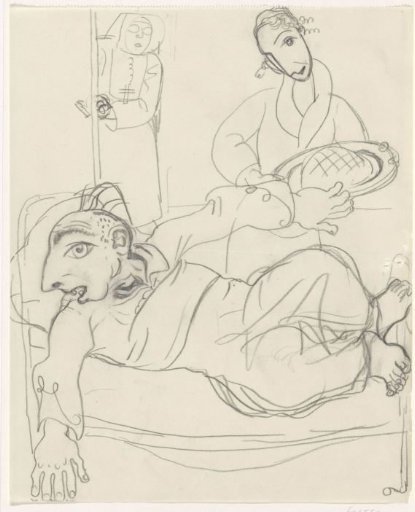 Caricature of Leo Gestel on his deathbed