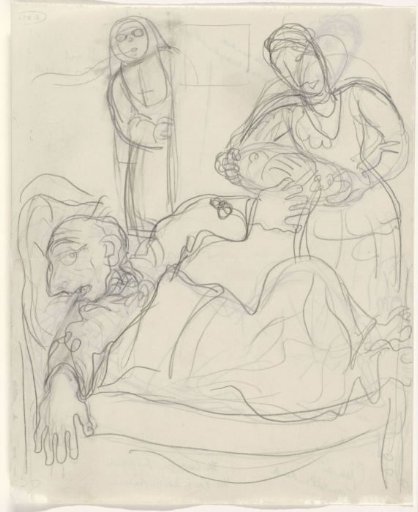 Caricature of Leo Gestel on his deathbed