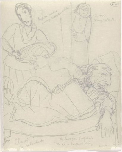 Caricature of Leo Gestel on his deathbed