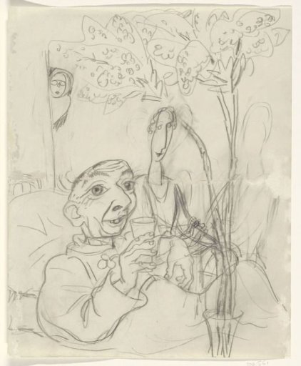 Caricature of Leo Gestel on his deathbed