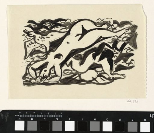 Naked woman and horse in the sea