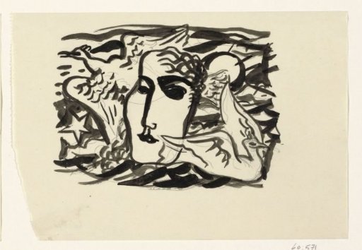 Woman's head and seagulls with the sea in the background