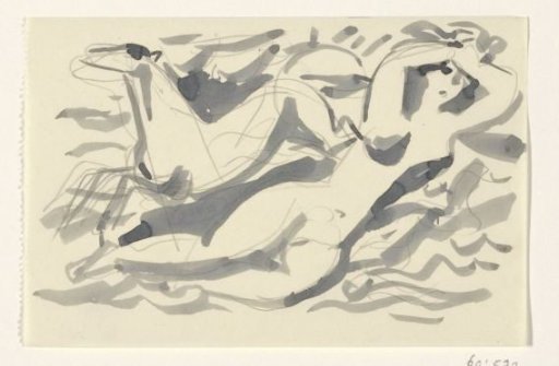 Naked woman and horse in the sea