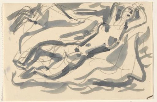 Naked woman and horse in the sea