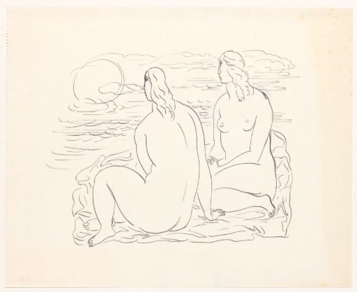 Two naked women on the beach