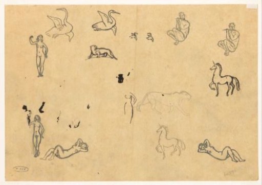 Naked women, satyrs, unicorns, swans and felines