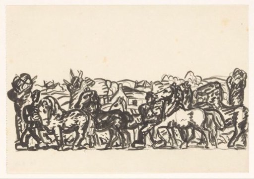 Landscape with Two Peasants Leading Horses by Hand