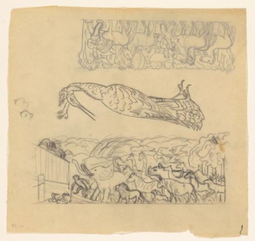 Study Sheet with a Heron and Animals Boarding Noah's Ark