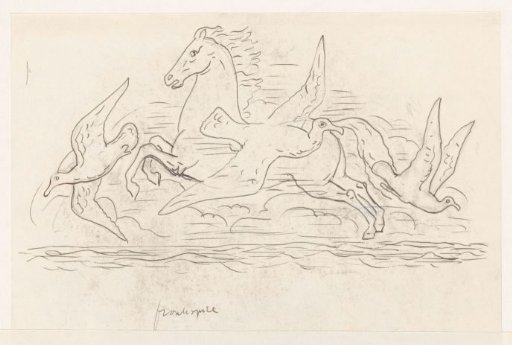 Study Sheet with a Horse and Three Seagulls