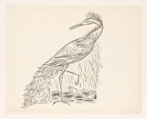 Heron at the water with two fish at its feet