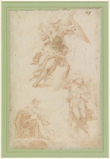Two figures of the Archangel Michael and a seated saint