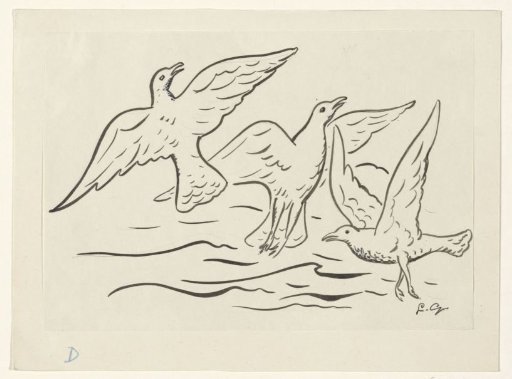 Three Birds in the Air Above the Sea