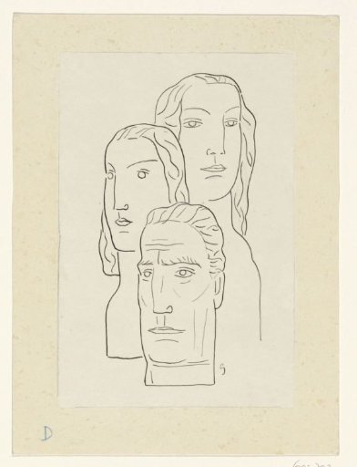 Two Women's Heads and a Man's Head