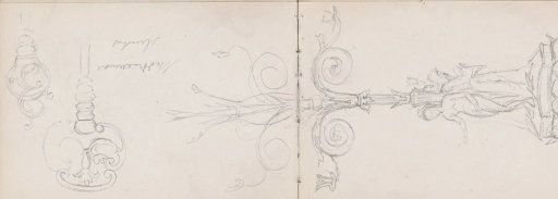 Candelabrum and handles of two medieval keys