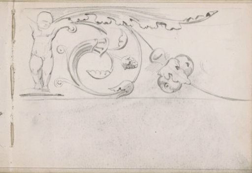 Ornament with putto and acanthus leaves