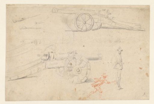 Sketches of a cannon and two figures