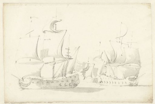 Three ships engaged in combat