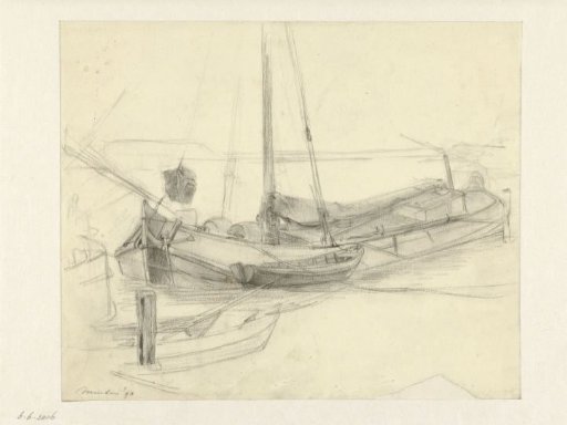 Tjalk and rowboats in the harbour of Muiden