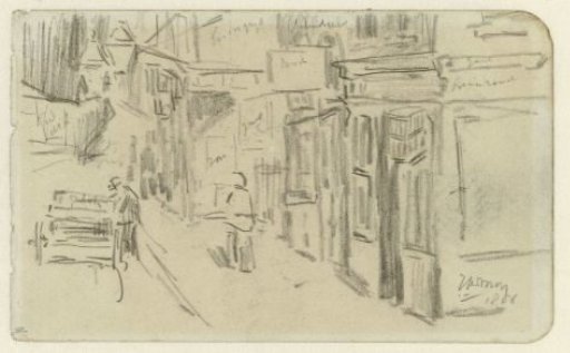 View of a Winding Street with a Man with a Cart
