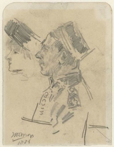 Officer of the Royal Netherlands-Indian Army and the profile of a woman with a hat