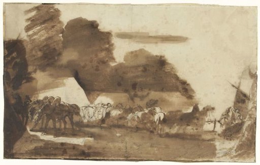 Bivouac with horses and soldiers