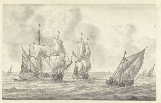 Seaview with two three-masters and a packet boat