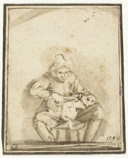 A Boy Trimming his Dog’s Coat