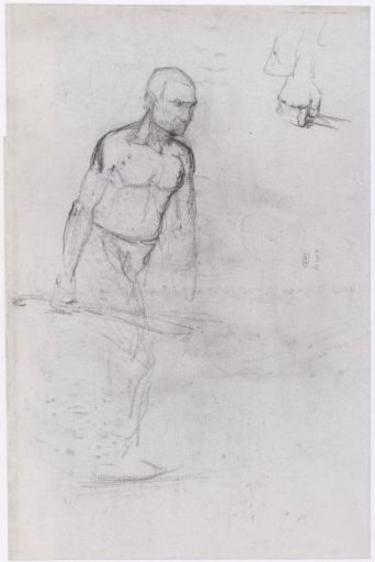 Figure study of a male nude with a stick in hand