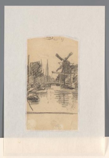 Canal with a drawbridge and windmill
