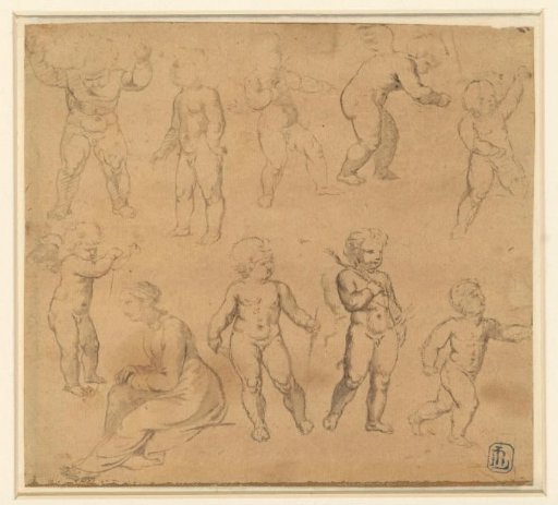 Nine Studies of Putti and a Woman Sitting to the Left