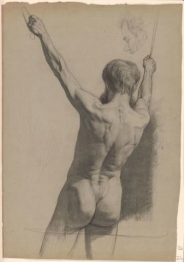 Standing Male Nude with Raised Arms, Seen from the Back