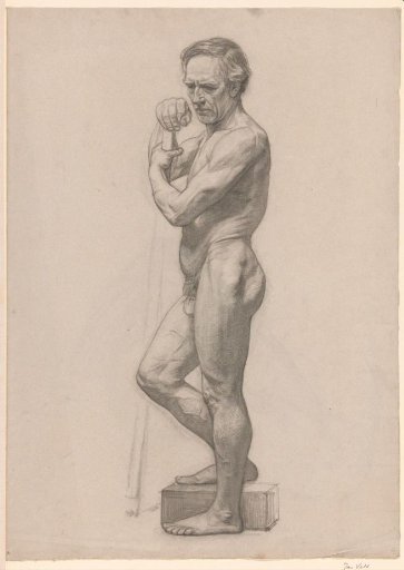 Standing male nude, with a stick, facing left