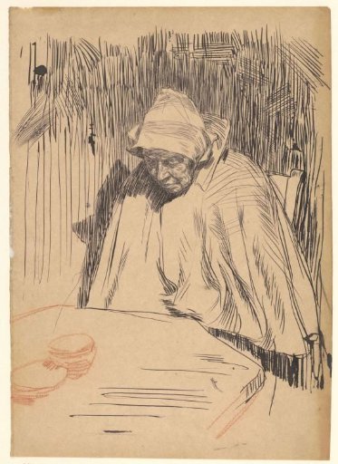 Old woman at a table (Malle Teun)