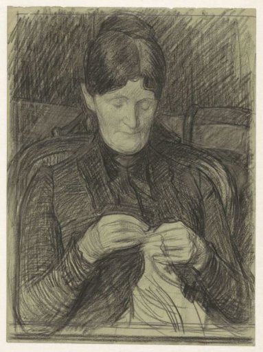 Portrait of Mrs. Van Deventer-Busken Huet, doing needlework