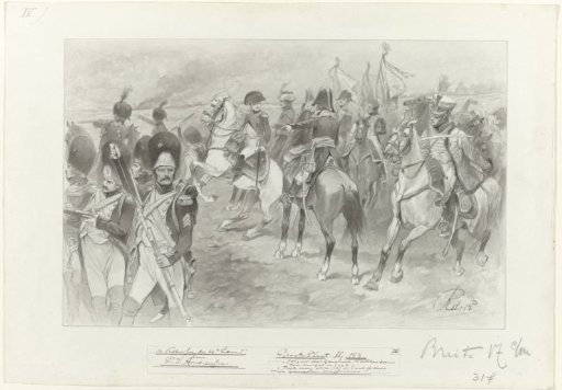 Design for an illustration for De Kolossus der Negentiende Eeuw by P.J. Andriessen (Large Plate, p. 153); scene from the life of Napoleon