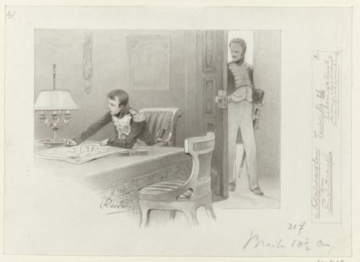 Design for an illustration for The Colossus of the Nineteenth Century by P.J. Andriessen (Textill., p. 26); scene from the life of Napoleon, Interior with Napoleon at the table