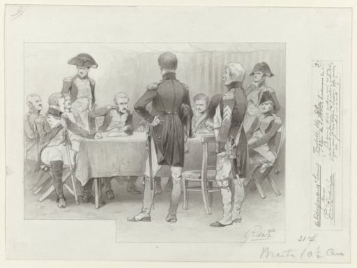 Design for an illustration for The Colossus of the Nineteenth Century by P.J. Andriessen (Textill., p. 98); scene from the life of Napoleon