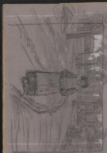 Peasant woman on a path in a wooded area