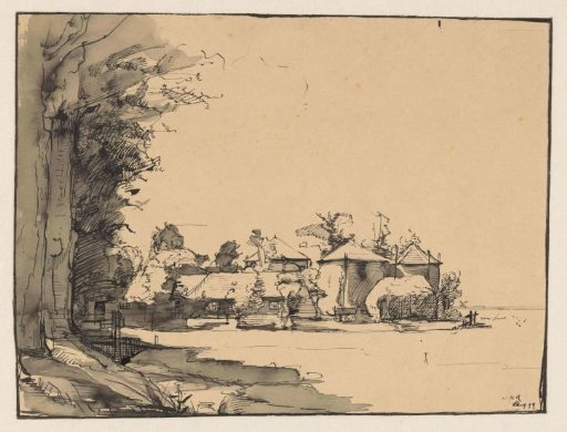 Study of a farm with three hay stacks