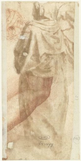 Half-length male figure (for an Adoration?) and a leg