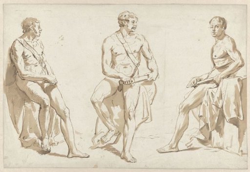 Three Studies of a Male Nude Model, Sitting with a Sword
