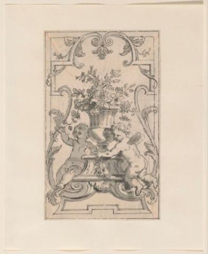 Two Putti by a Flower Vase
