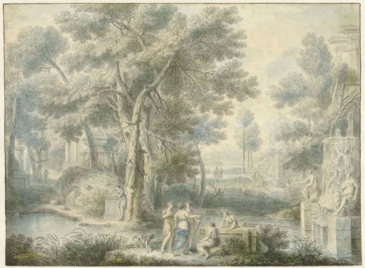 Arcadian landscape, with a fountain on the right