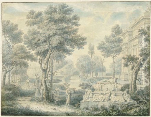 Arcadian landscape with a tomb