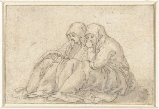 Two Mourning Women Sitting on the Ground